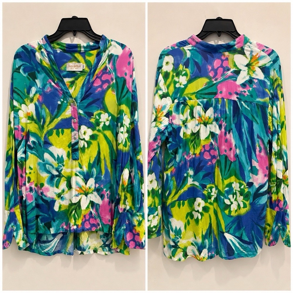 Vintage Jams World Tunic Top Coastal Tropical Hawaii Resort Sz XL Rare Print